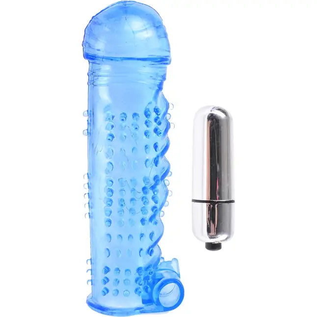 Синяя вибронасадка Textured Sleeve and Bullet - 14 см - Classix