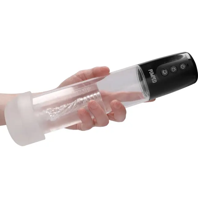 Автоматическая прозрачная вакуумная помпа Automatic Cyber Pump with Masturbation Sleeve - PUMPED. Фотография 5.