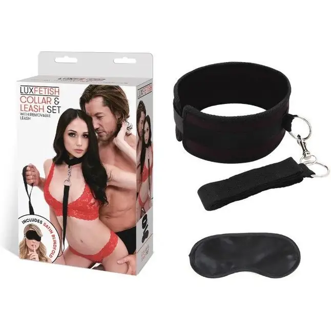 Черный ошейник с длинным поводком Collar and Leash Set. Фотография 3.