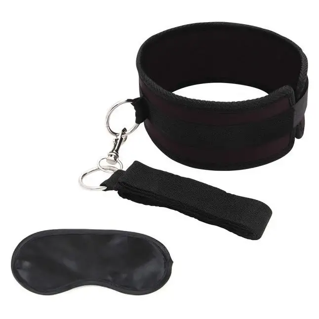 Черный ошейник с длинным поводком Collar and Leash Set