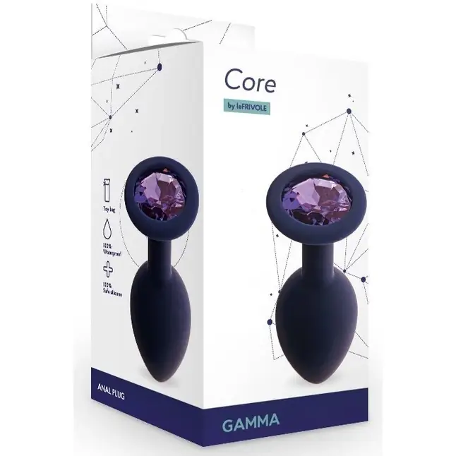 Черничная анальная пробка с фиолетовым кристаллом Gamma M - 8,1 см - Core collection. Фотография 3.