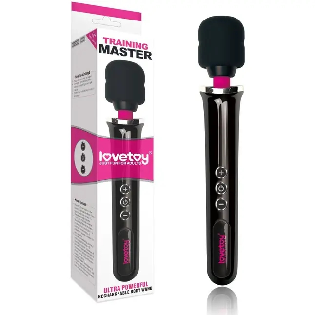 Черный вибростимулятор Training Master Ultra Powerful Rechargeable Body Wand - 30,5 см. Фотография 2.