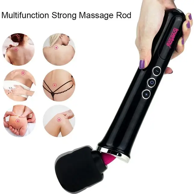 Черный вибростимулятор Training Master Ultra Powerful Rechargeable Body Wand - 30,5 см. Фотография 4.