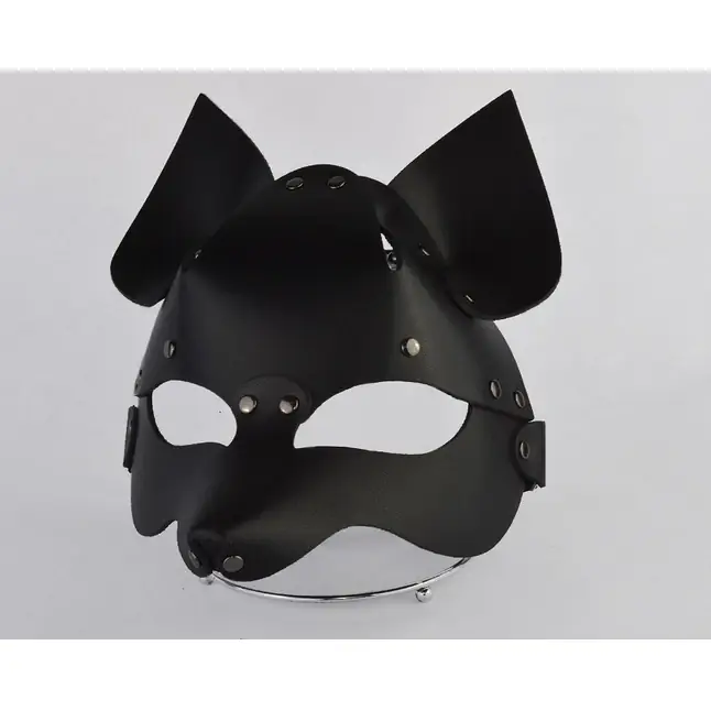Черная кожаная маска Лиса - BDSM accessories