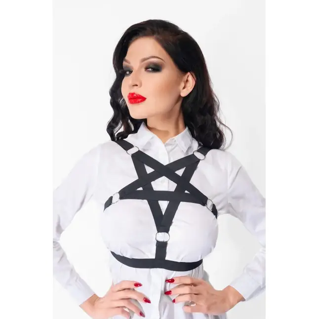 Черная эластичная портупея Пентаграмма - BDSM. Фотография 2.