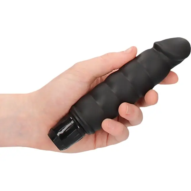 Черный вибромассажер Ribbed Multispeed Vibrator - 17 см - Shots Toys. Фотография 2.