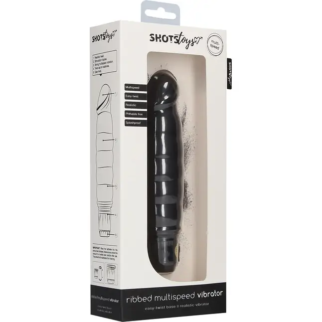 Черный вибромассажер Ribbed Multispeed Vibrator - 17 см - Shots Toys. Фотография 4.