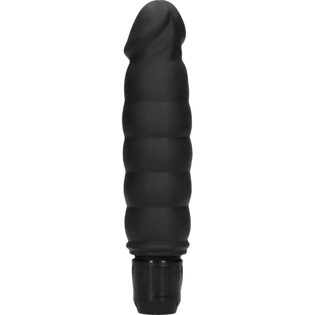 Черный вибромассажер Ribbed Multispeed Vibrator - 17 см - Shots Toys