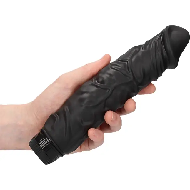 Черный вибромассажер Realisic Multispeed Vibrator - 23 см - Shots Toys. Фотография 3.