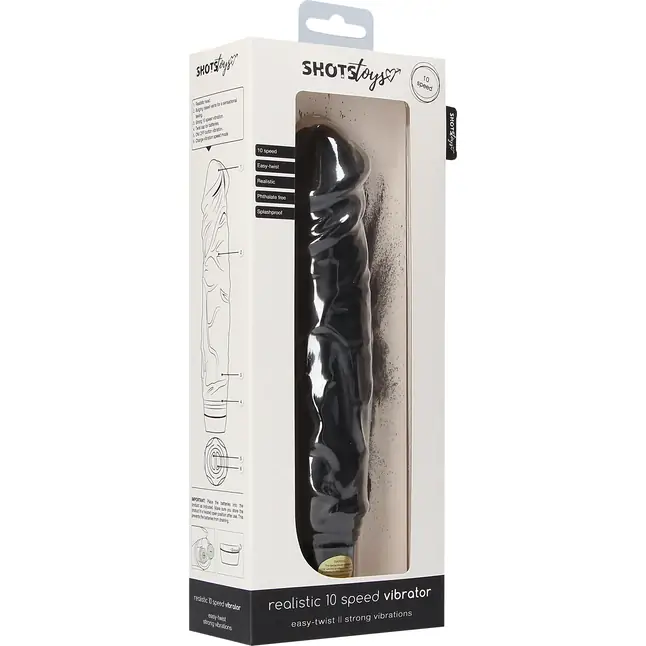 Черный вибромассажер Realisic 10 speed Vibrator - 24 см - Shots Toys. Фотография 5.