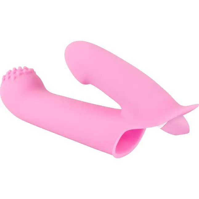 Нежно-розовая двойная вибронасадка на палец Vibrating Finger Extension - 17 см - You2Toys. Фотография 2.