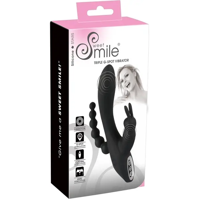 Черный тройной вибратор Triple G-Spot Vibrator - 20,8 см - Sweet Smile. Фотография 11.