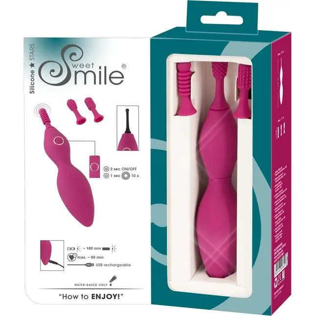 Ярко-розовый клиторальный вибратор с 3 насадками Spot Vibrator with 3 Tips - 17,9 см - Sweet Smile. Фотография 11.