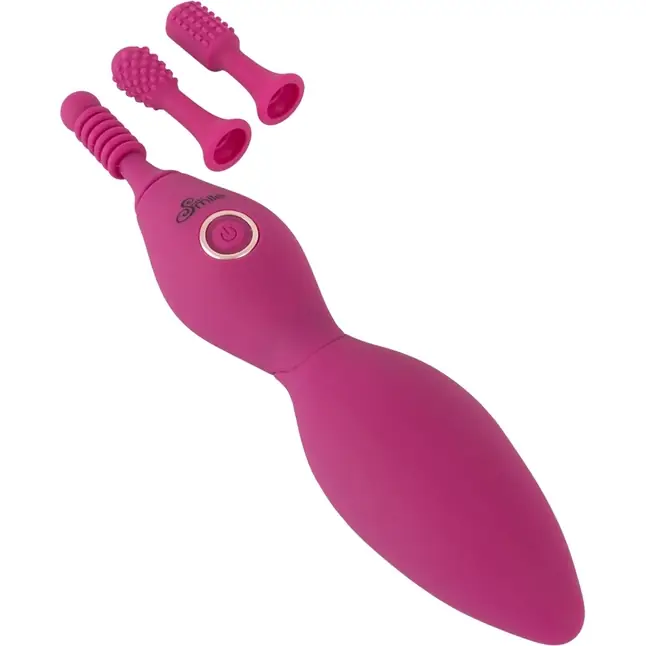Ярко-розовый клиторальный вибратор с 3 насадками Spot Vibrator with 3 Tips - 17,9 см - Sweet Smile. Фотография 3.