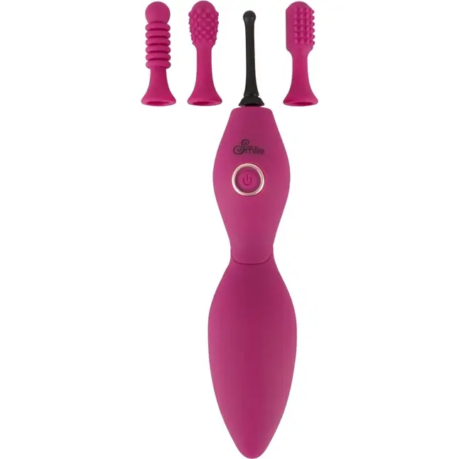 Ярко-розовый клиторальный вибратор с 3 насадками Spot Vibrator with 3 Tips - 17,9 см - Sweet Smile. Фотография 4.