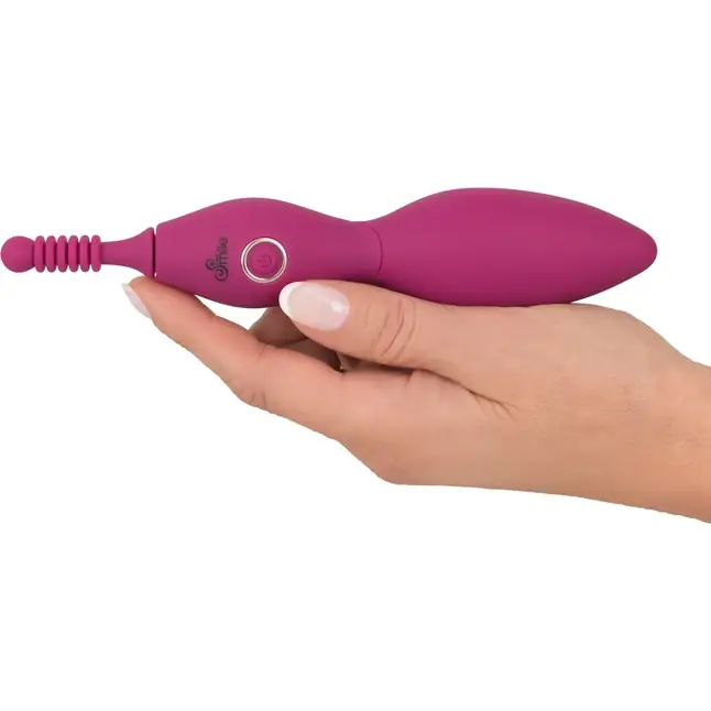 Ярко-розовый клиторальный вибратор с 3 насадками Spot Vibrator with 3 Tips - 17,9 см - Sweet Smile. Фотография 6.