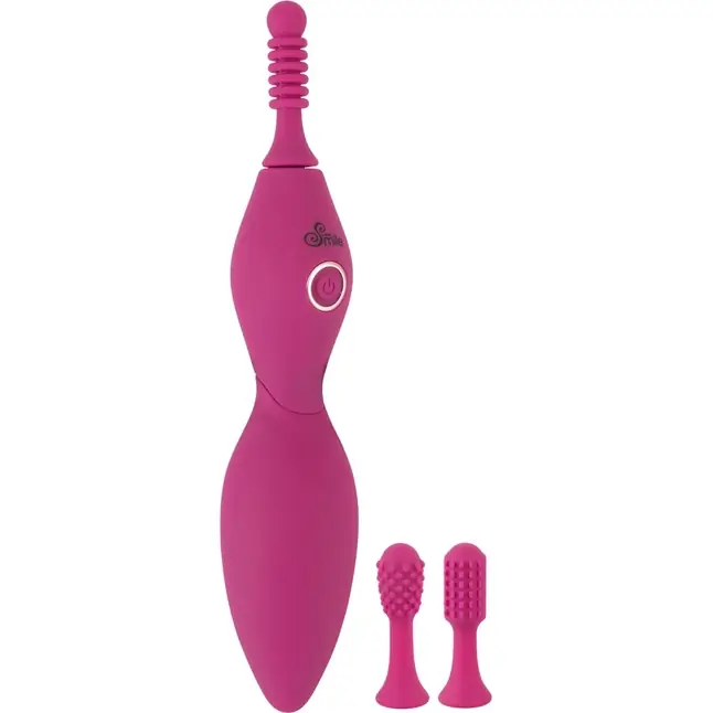 Ярко-розовый клиторальный вибратор с 3 насадками Spot Vibrator with 3 Tips - 17,9 см - Sweet Smile