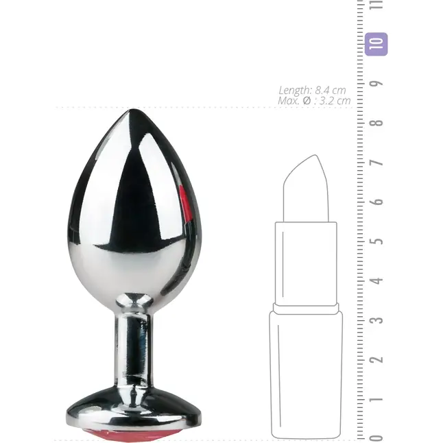 Серебристая анальная пробка Metal Butt Plug с розовым кристаллом - 8,4 см - Anal Collection. Фотография 3.