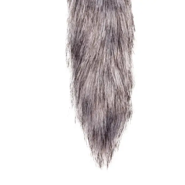 Золотистая анальная пробка с серым пушистым хвостом Fox Tail Plug - Fetish Collection. Фотография 4.