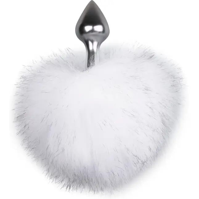 Серебристая анальная пробка с белым хвостиком Bunny Tail Plug - Fetish Collection. Фотография 2.