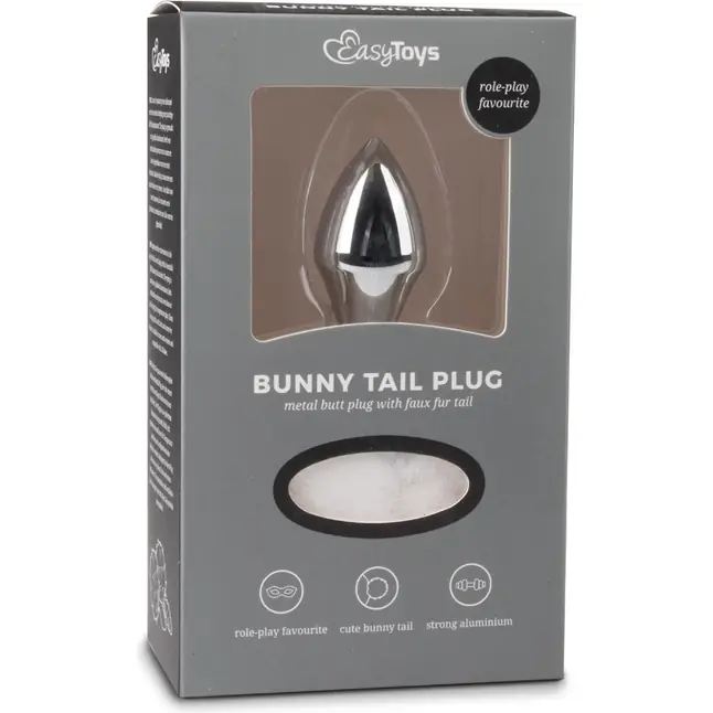 Серебристая анальная пробка с белым хвостиком Bunny Tail Plug - Fetish Collection. Фотография 3.