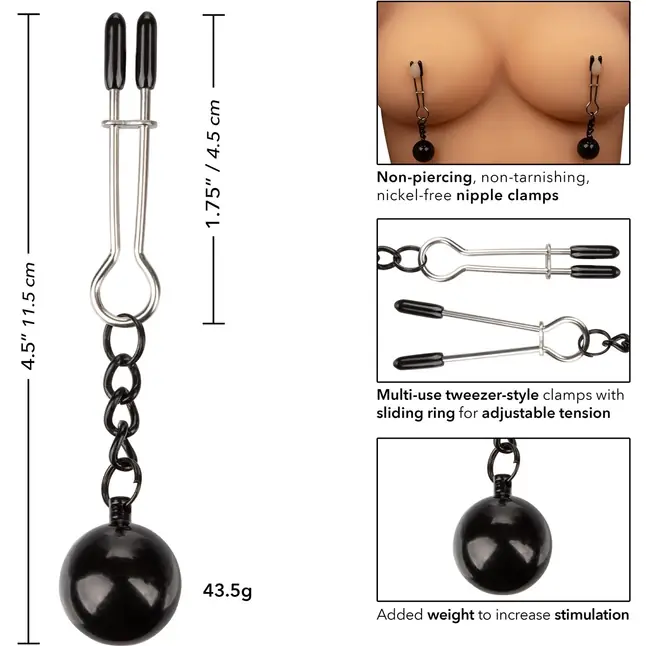 Утяжеленные зажимы-прищепки для сосков Nipple Grips Weighted Tweezer Nipple Clamps - Nipple Play. Фотография 5.