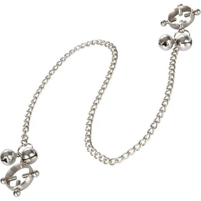 Металлические зажимы для сосков на цепочке Nipple Grips 4-Point Nipple Press with Bells - Nipple Play. Фотография 3.