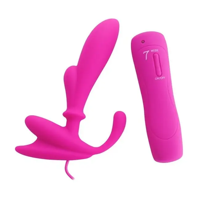 Розовый вибромассажёр простаты с выносным пультом Anal Pleasure 2 - 14 см