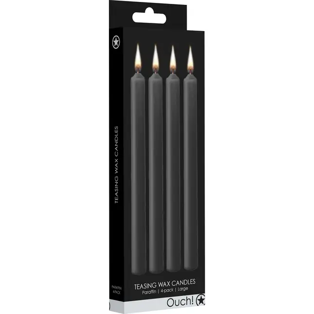 Набор из 4 черных восковых свечей Teasing Wax Candles Large - Ouch!. Фотография 3.