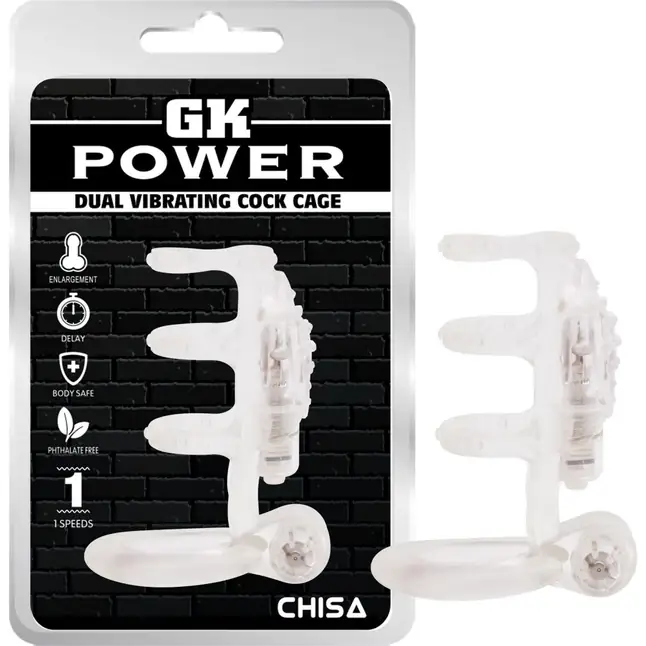 Прозрачная насадка на пенис с вибрацией Dual Vibrating Cock Cage - GK Power. Фотография 2.