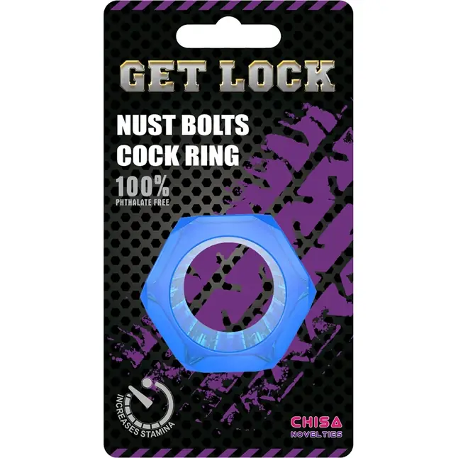 Синее эрекционное кольцо-шестигранник Nust Bolts Cock Ring - Get Lock. Фотография 2.