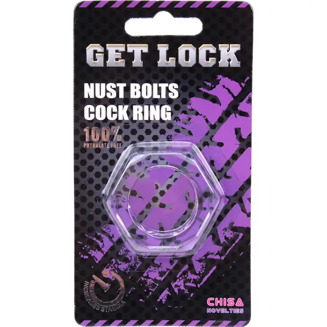 Прозрачное эрекционное кольцо-шестигранник Nust Bolts Cock Ring - Get Lock. Фотография 2.