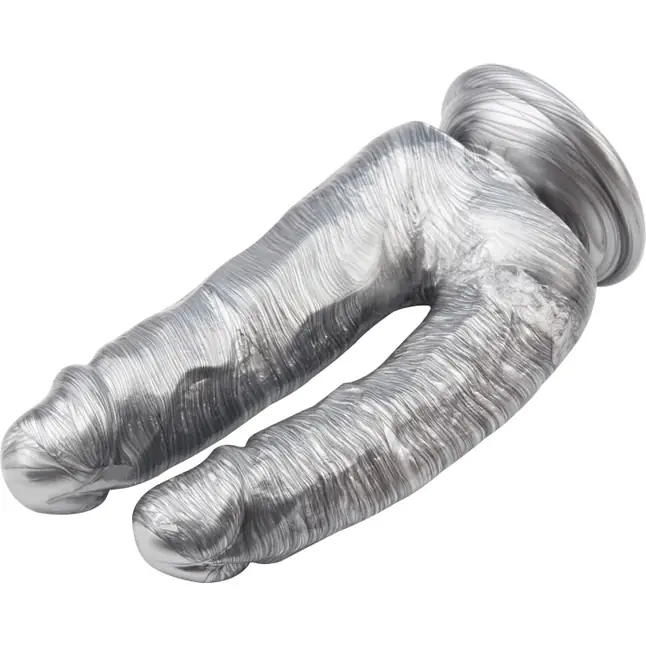 Серебристый анально-вагинальный фаллоимитатор Dick Cumming - 18 см - Dark Muscle. Фотография 2.