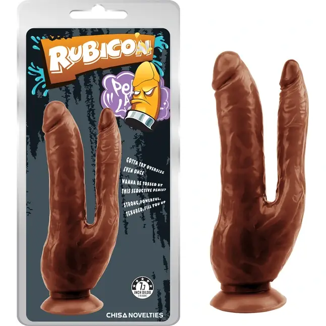 Коричневый анально-вагинальный фаллоимитатор Dark Magic Dual Penis - 19,5 см - Rubicon. Фотография 2.