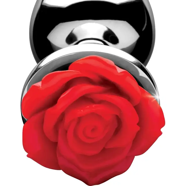 Серебристая анальная пробка с розой Red Rose Butt Plug - 8 см - Booty Sparks. Фотография 3.