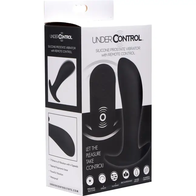 Черный стимулятор простаты Silicone Prostate Vibrator with Remote Control - 12 см - Under Control. Фотография 5.