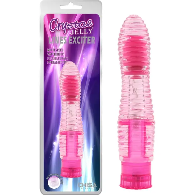 Розовый вибратор с рёбрышками Lines Exciter - 16,2 см - Crystal Jelly. Фотография 2.