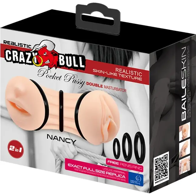 Телесный двусторонний мастурбатор Nancy - ротик и вагина - Crazy Bull. Фотография 2.