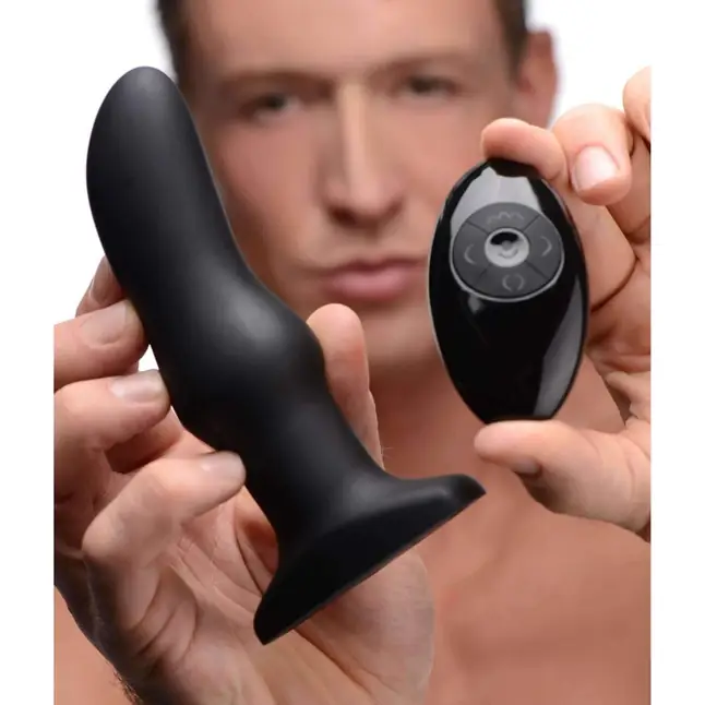 Черная вибропробка Model M Curved Rimming Plug with Remote - 15 см - Rimmers. Фотография 5.