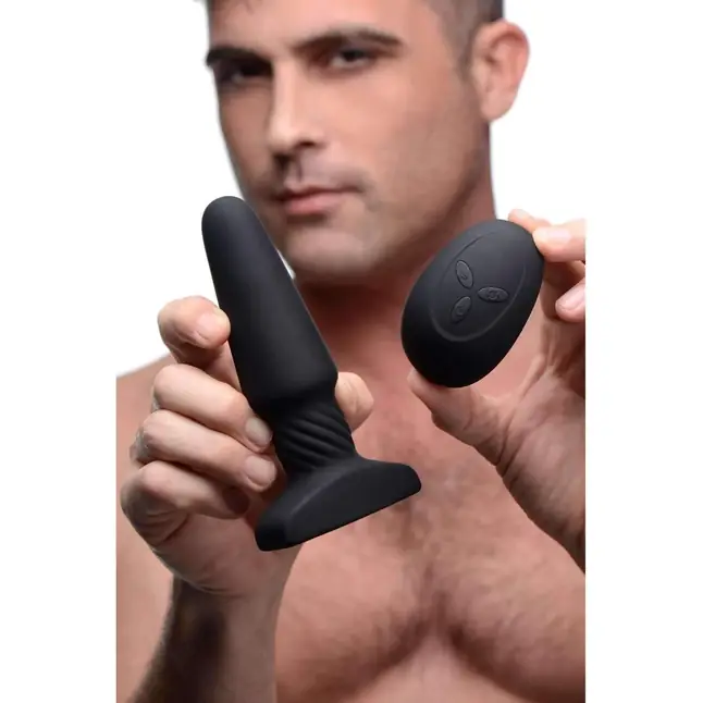 Черная анальная пробка Slim R Smooth Rimming Plug with Remote - 14 см - Rimmers. Фотография 6.