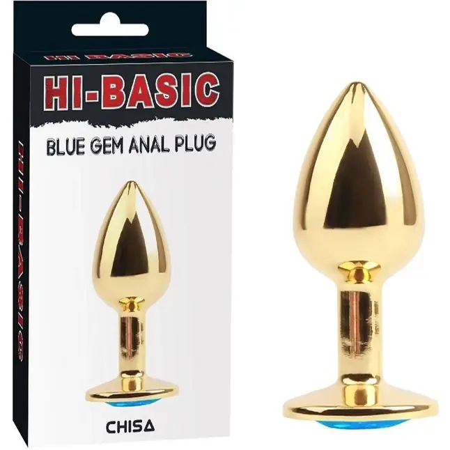 Золотистая анальная пробка со стразом Blue Gem Anal Plug - 7,1 см - Hi-Basic. Фотография 2.