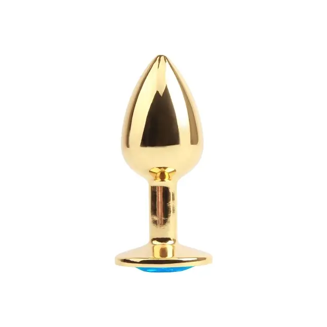 Золотистая анальная пробка со стразом Blue Gem Anal Plug - 7,1 см - Hi-Basic