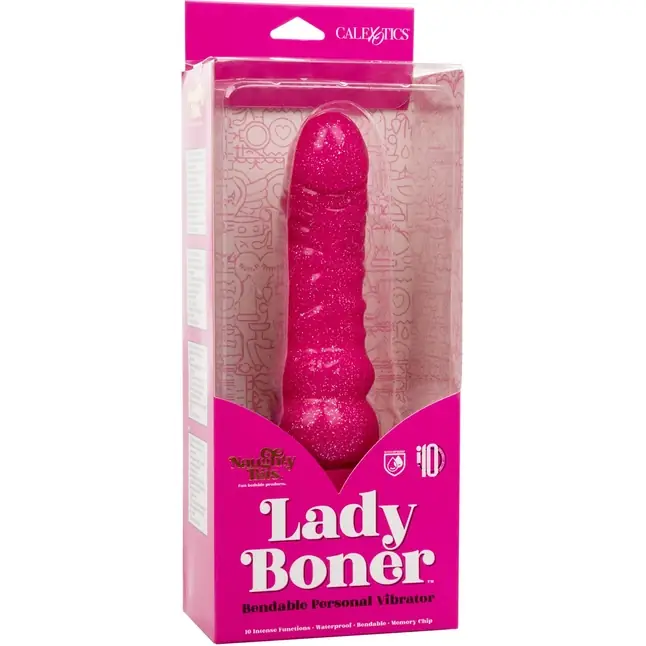 Розовый вибратор-реалистик с блестками Naughty Bits Lady Boner Bendable Personal Vibrator - 20 см - Naughty Bits. Фотография 8.