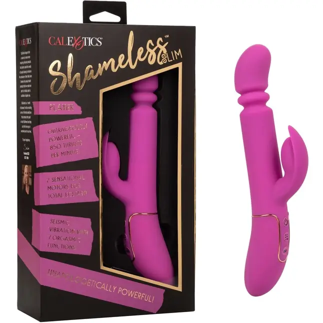 Лиловый вибратор с поступательными движениями Shameless Slim Player - 22,75 см - Shameless. Фотография 5.