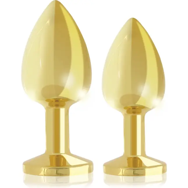 Набор из 2 золотистых анальных пробок с фиолетовыми кристаллами Booty Plug Original Luxury Set