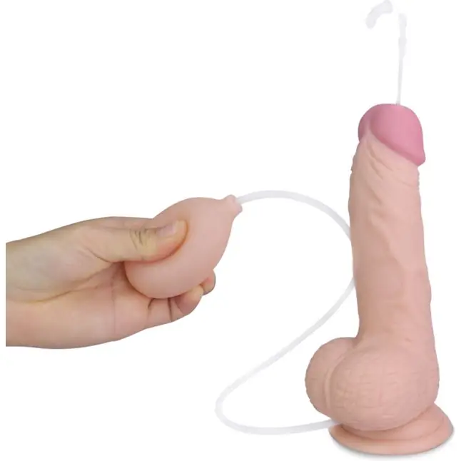 Телесный фаллоимитатор с имитацией эякуляции Soft Ejaculation Cock With Ball 8 - 17,8 см. Фотография 3.