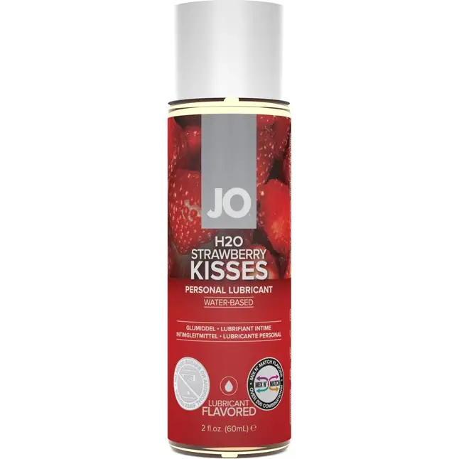 Лубрикант на водной основе с ароматом клубники JO Flavored Strawberry Kisses - 60 мл - JO H2O Flavors