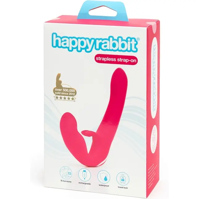 Ярко-розовый безремневой страпон Rechargeable Vibrating Strapless Strap-On. Фотография 5.