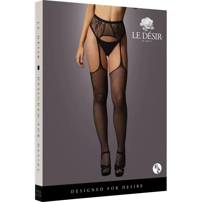 Чулки на ажурном поясе Fishnet And Lace Garterbelt Stockings - Le Desir. Фотография 5.