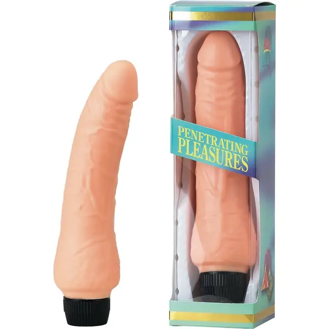 Реалистичный вибратор Vinyl P-Shape телесного цвета - 21,5 см - Penetrating Pleasures
